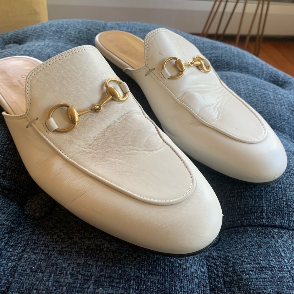 Gucci Horsebit White Mules Loafers Sz 7.5 (37.5)
